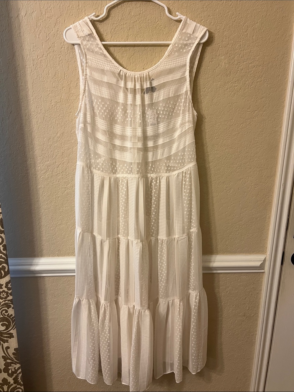 J. Crew White Sleeveless Swiss Dot Tiered Maxi Dress